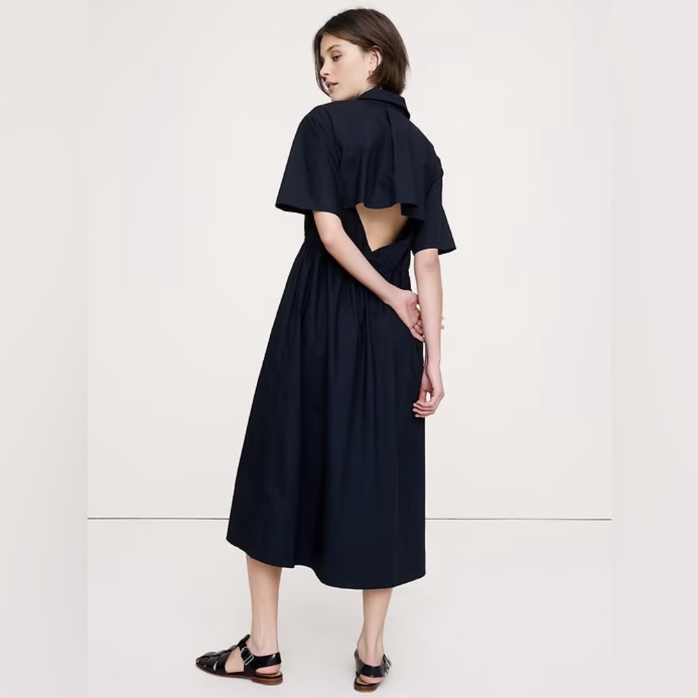NWT! Banana Republic Navy Cotton Poplin Open-Back Shirt Dress 🌅2️⃣